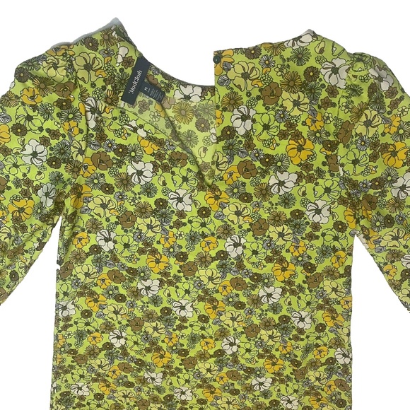 ModCloth Size M Shift Mini Dress Bright Green/Yellow Daisy Retro Inspired 60’s - Picture 12 of 14